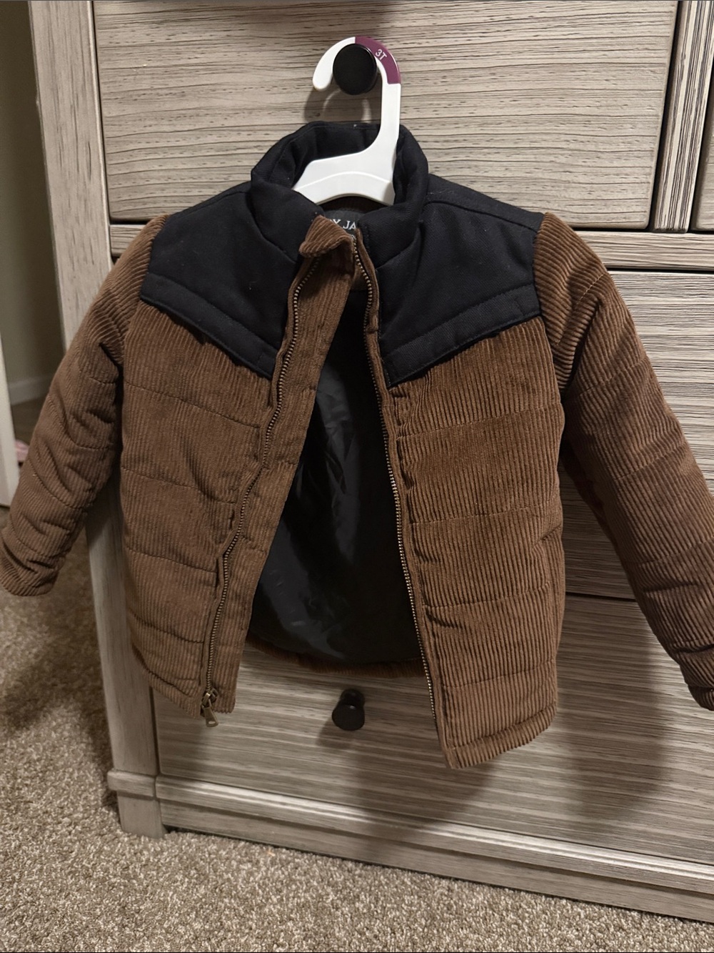 Cody James Brown Corduroy Puffer Jacket with Black Yoke